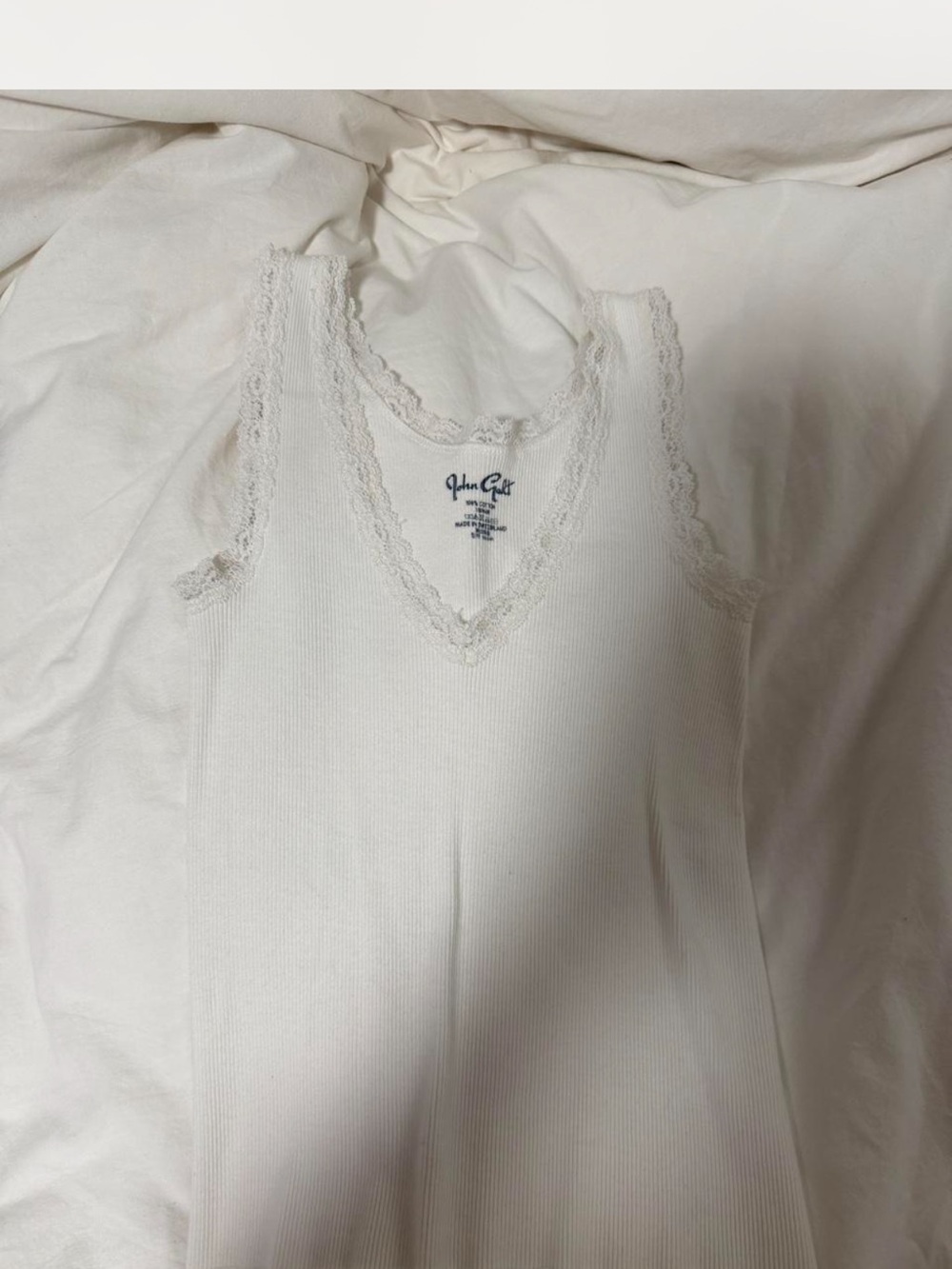 Brandy Melville Cream Ribbed Lace-Trim V-Neck Tank